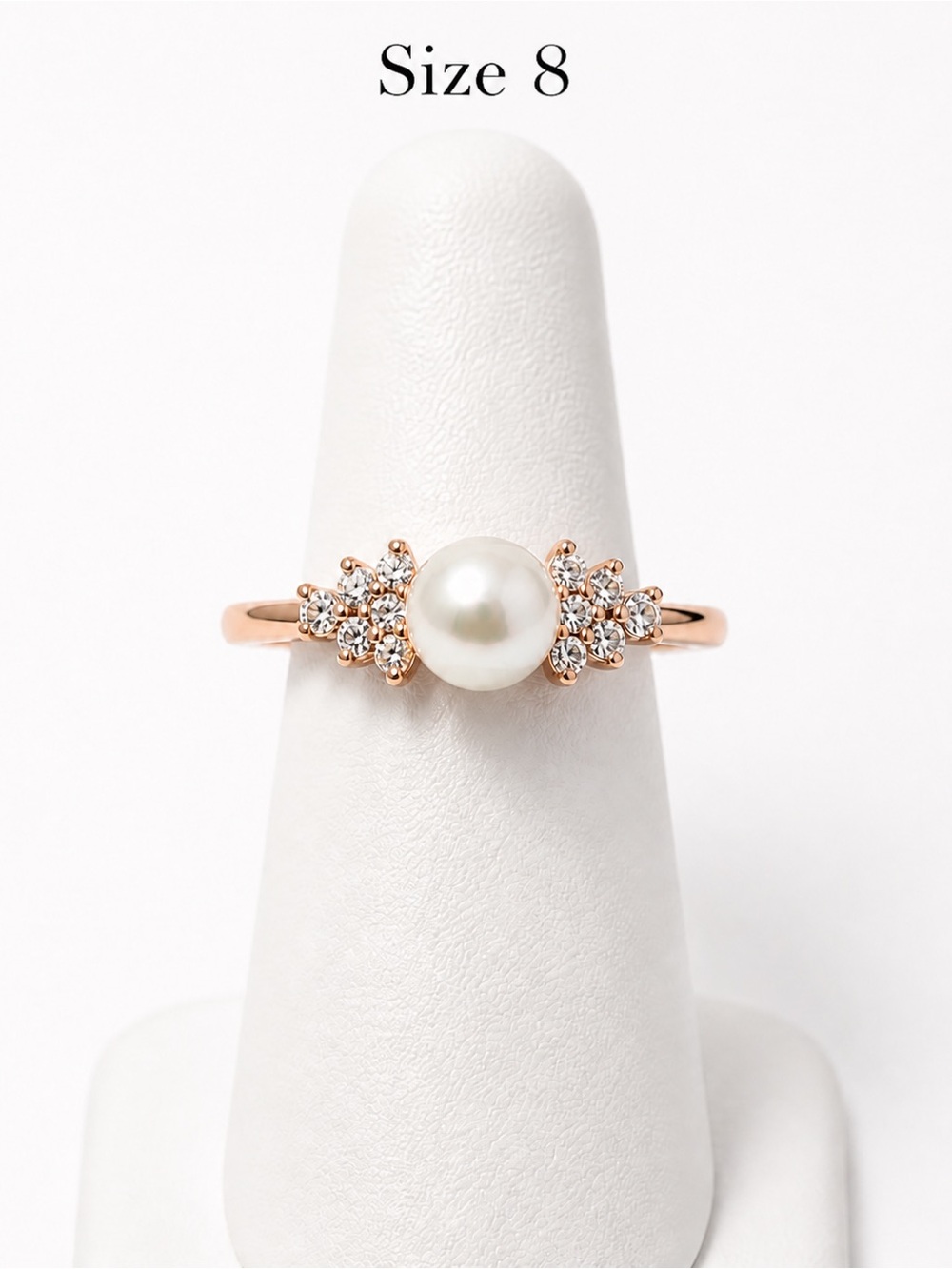 Pearl & Crystal Rose Gold Ring - Size 8